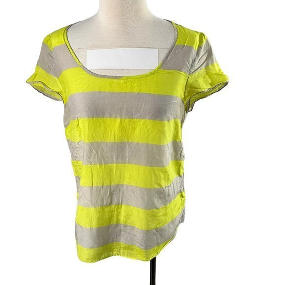 🌿4/$35🌿 GAP Neon Yellow Grey Striped Crew Neck Tee (S) - Picture 8 of 8